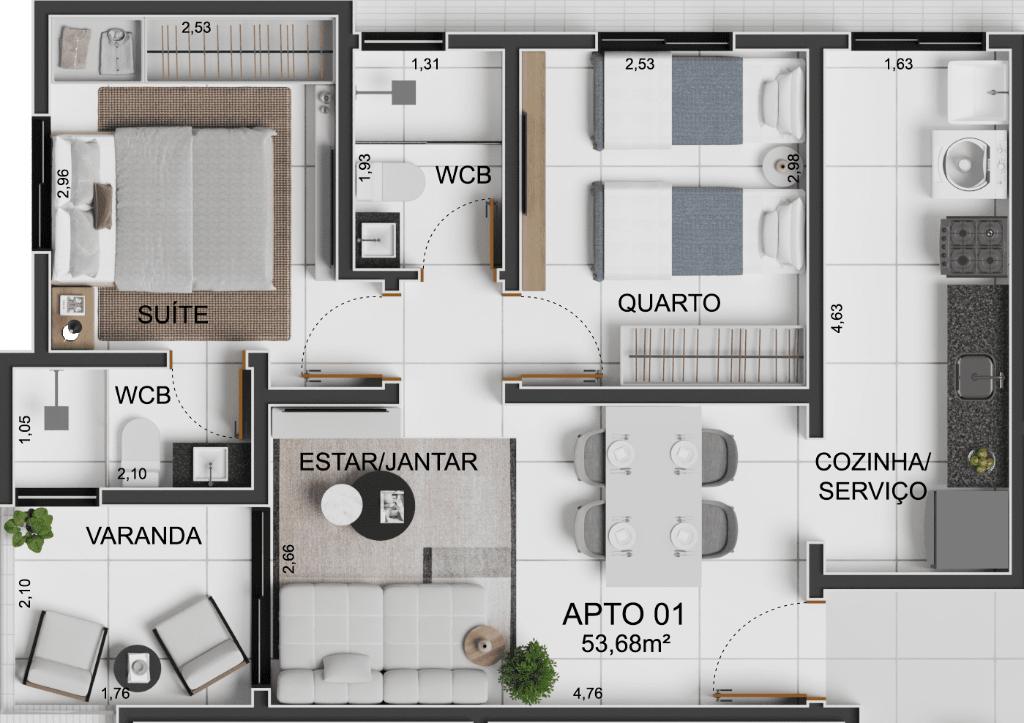 Apartamento à venda com 3 quartos, 68m² - Foto 2